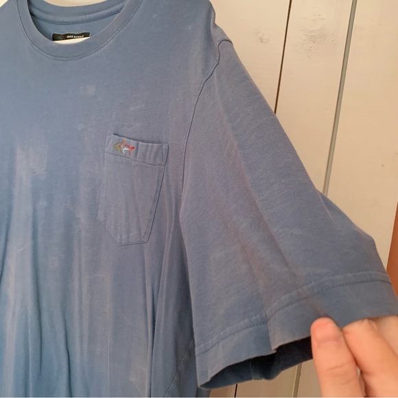 Men's Distressed Work Shirt Crew Neck Short Sleeve T-Shirt Tee Blue - Picture 4 of 10